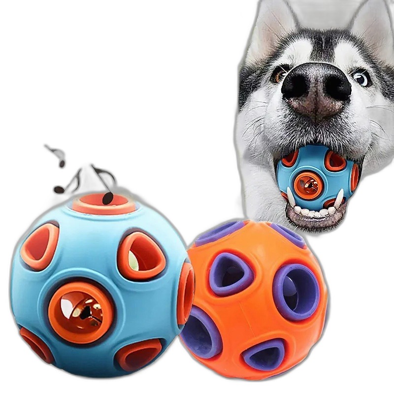 Interactive Dog Ball with Bell — Squeaky Rubber Fetch Toy - Image 3